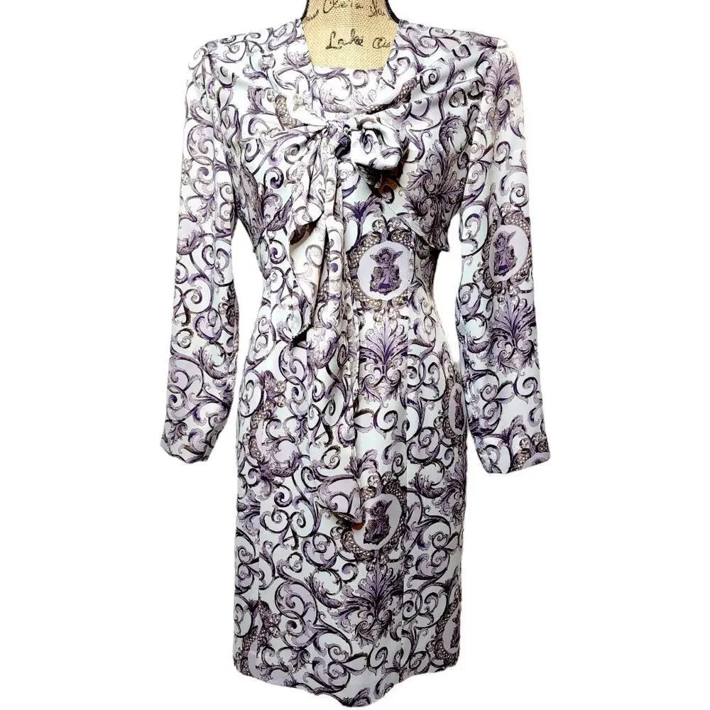 MARRY ME Vintage Women's Regal Shawl Satin Pencil Dress Size Medium Purple - Picture 15 of 15